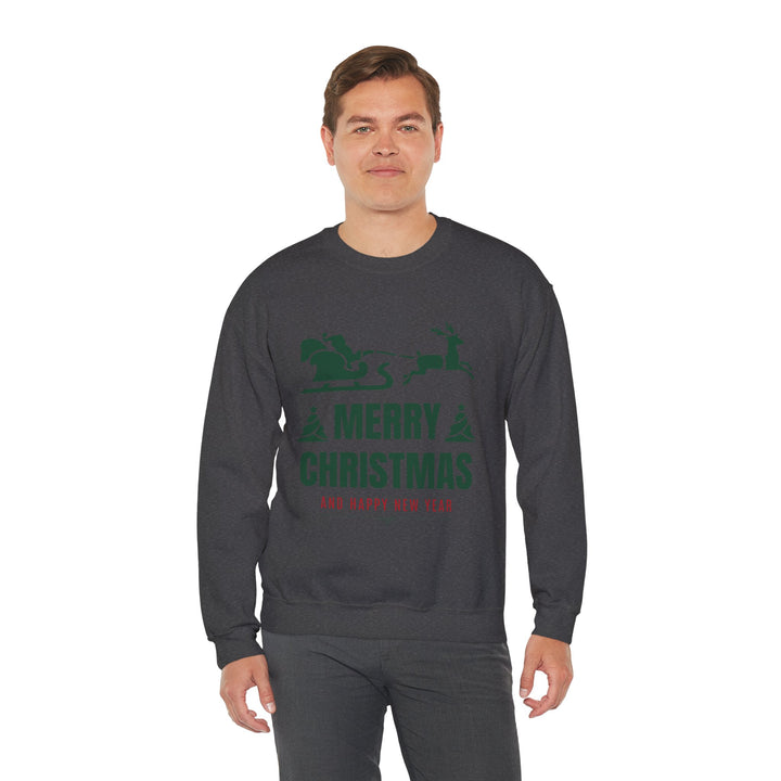 Christmas Sweatshirt - 'Merry Christmas and Happy New Year' Santa Sleigh Crewneck