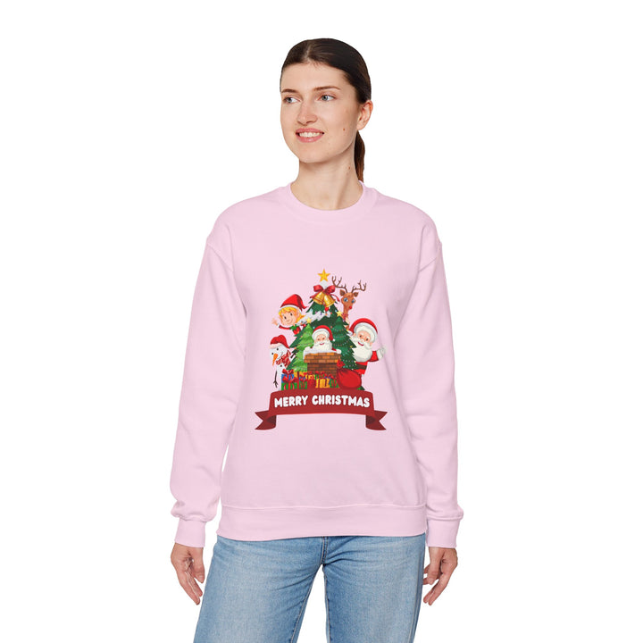 Christmas Crewneck Sweatshirt – Cute Santa & Elves "Merry Christmas" Holiday Pullover