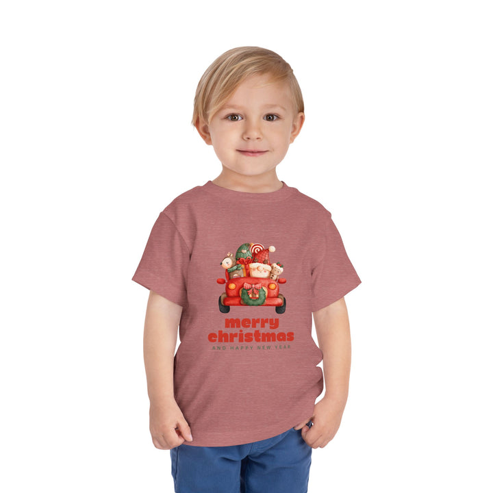 Toddler Tee — Cute Santa in Car “Merry Christmas and Happy New Year” Holiday Tee