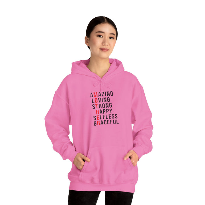 Mom's Hooded Sweatshirt – Amazing, Loving, Strong, Happy, Selfless, Graceful Design