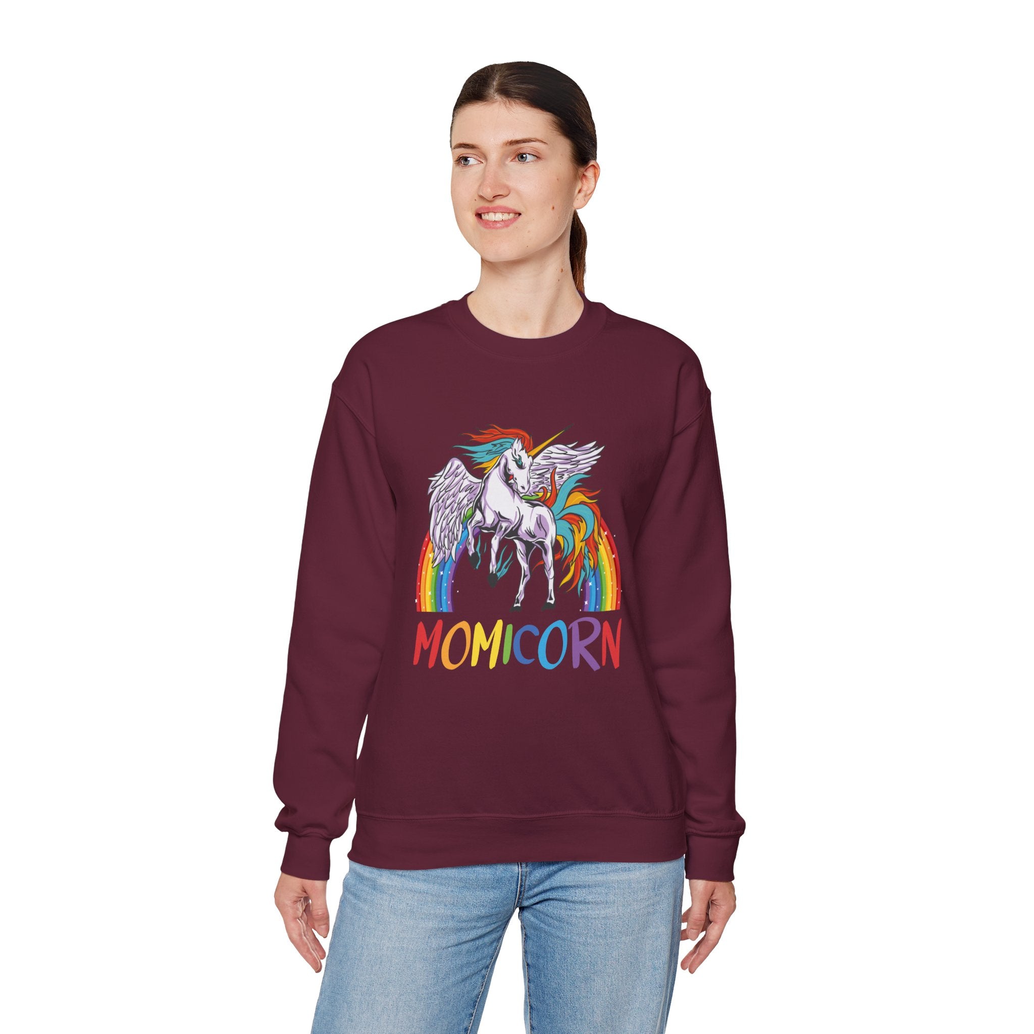 Mom Sweatshirt - Colorful MOMICORN Design