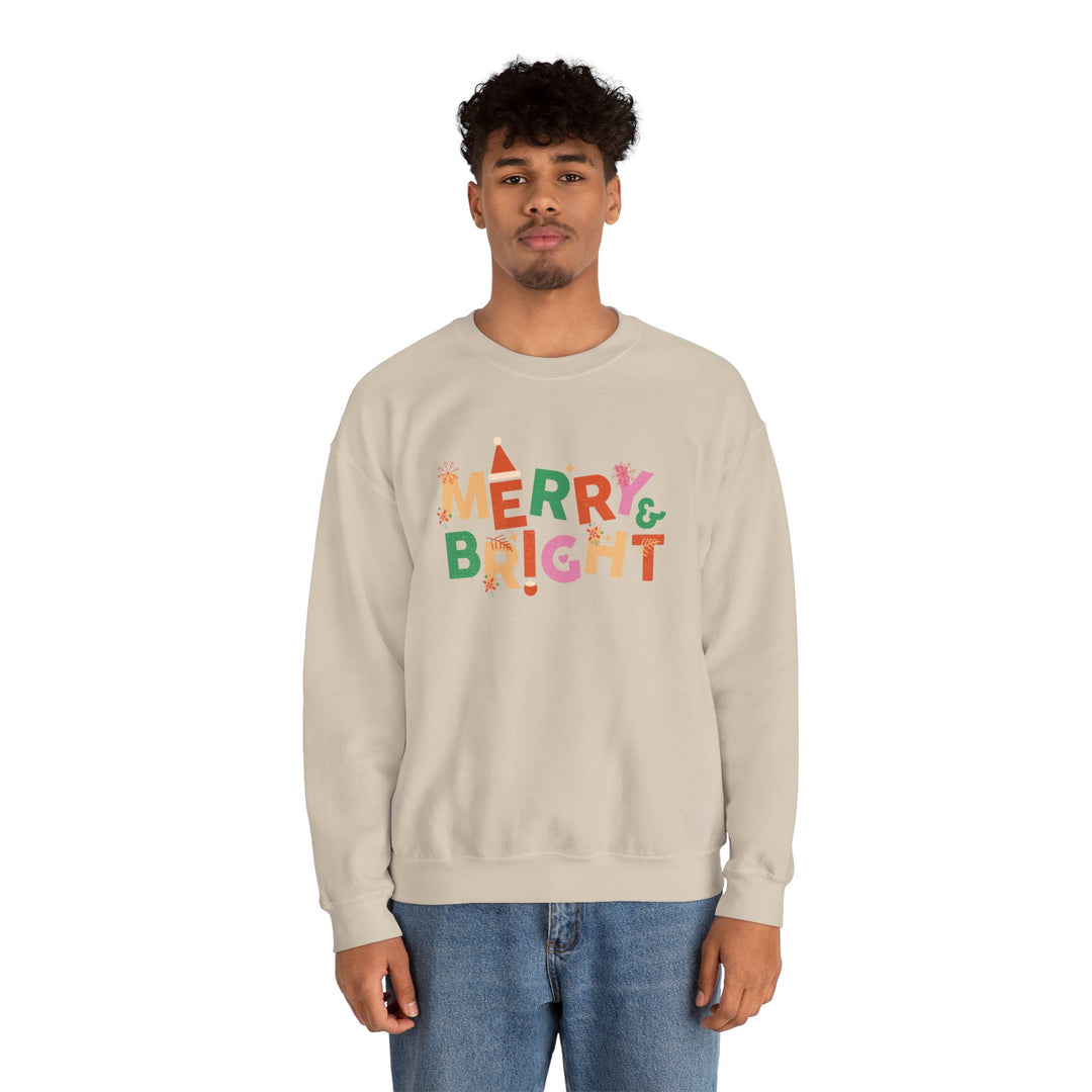 Merry & Bright Crewneck Sweatshirt — Colorful Holiday Christmas Sweater