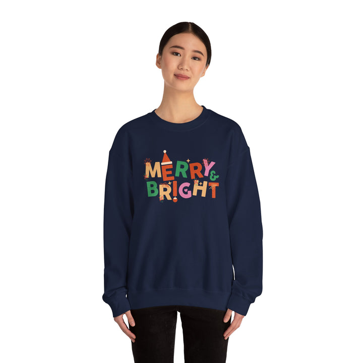 Merry & Bright Crewneck Sweatshirt — Colorful Holiday Christmas Sweater