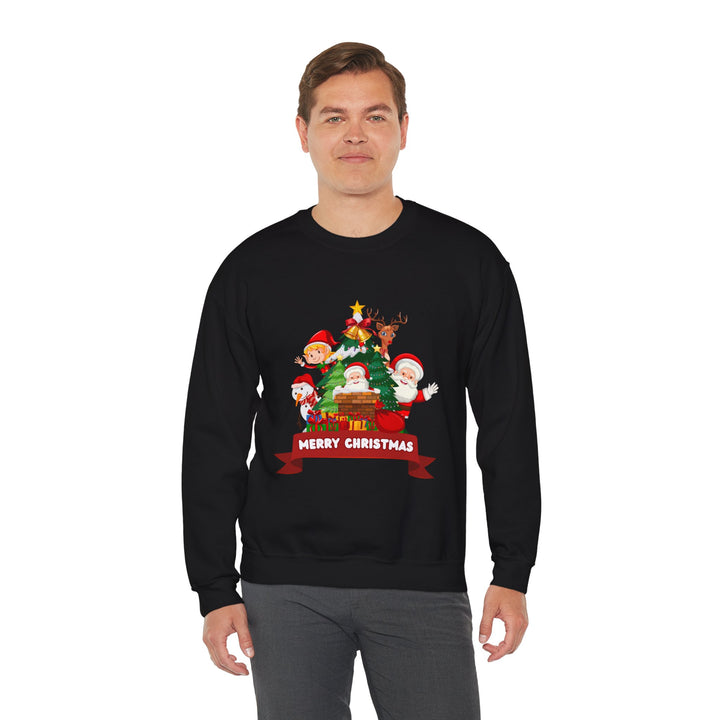 Christmas Crewneck Sweatshirt – Cute Santa & Elves "Merry Christmas" Holiday Pullover