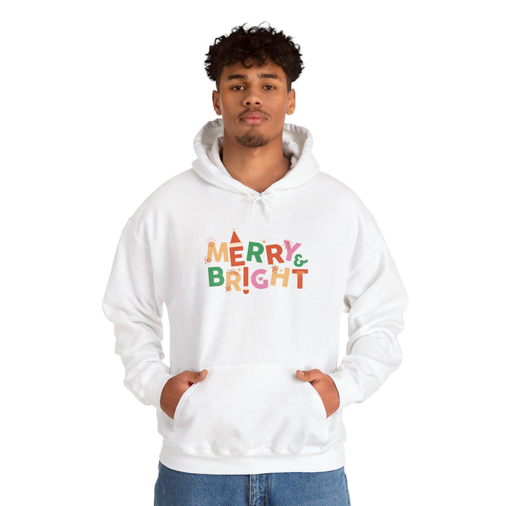Merry & Bright Holiday Hoodie — Colorful Christmas Graphic Sweatshirt