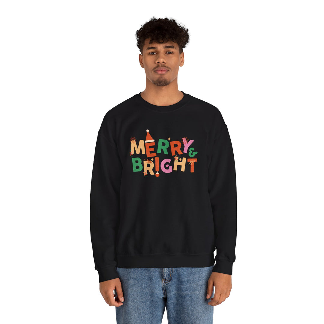 Merry & Bright Crewneck Sweatshirt — Colorful Holiday Christmas Sweater