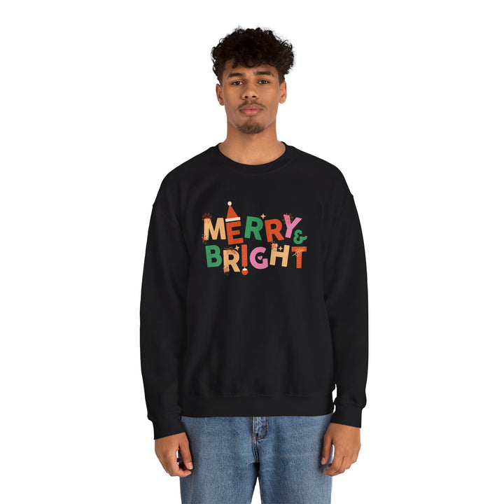 Merry & Bright Crewneck Sweatshirt — Colorful Holiday Christmas Sweater