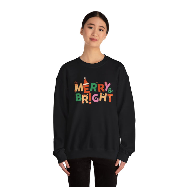 Merry & Bright Crewneck Sweatshirt — Colorful Holiday Christmas Sweater