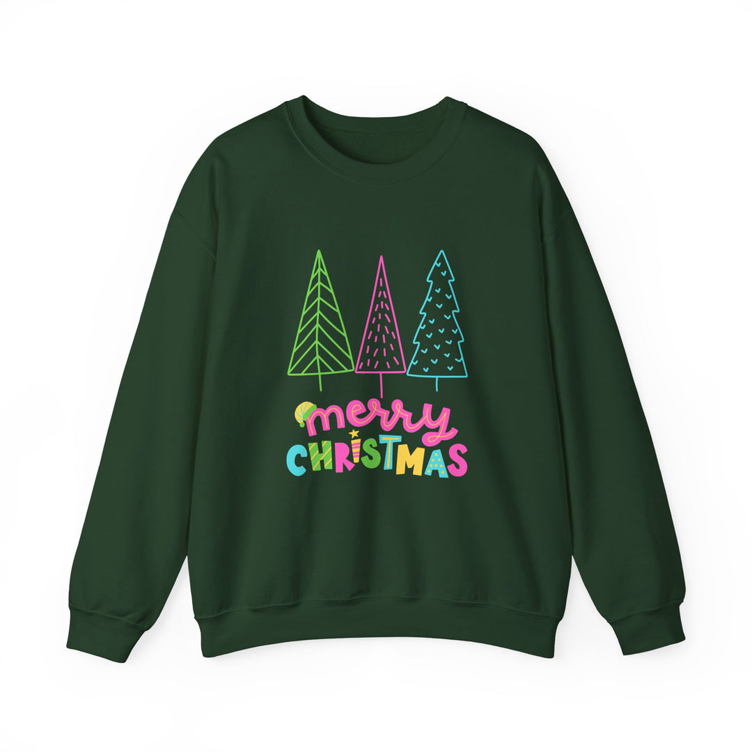 Christmas Crewneck Sweatshirt — Pastel 'Merry Christmas' Trees