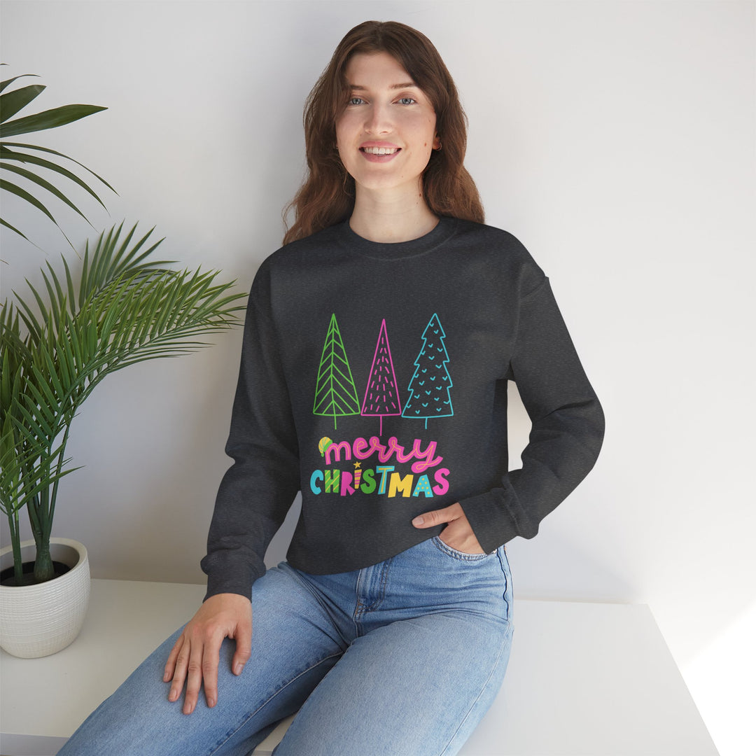 Christmas Crewneck Sweatshirt — Pastel 'Merry Christmas' Trees