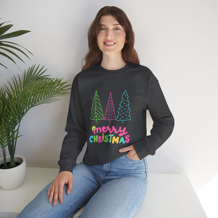 Christmas Crewneck Sweatshirt — Pastel 'Merry Christmas' Trees