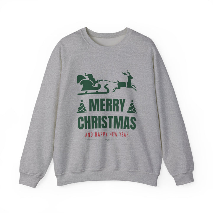 Christmas Sweatshirt - 'Merry Christmas and Happy New Year' Santa Sleigh Crewneck