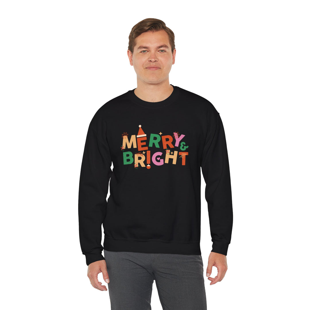 Merry & Bright Crewneck Sweatshirt — Colorful Holiday Christmas Sweater