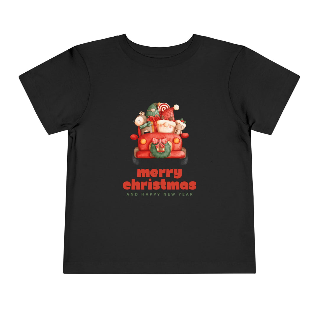 Toddler Tee — Cute Santa in Car “Merry Christmas and Happy New Year” Holiday Tee