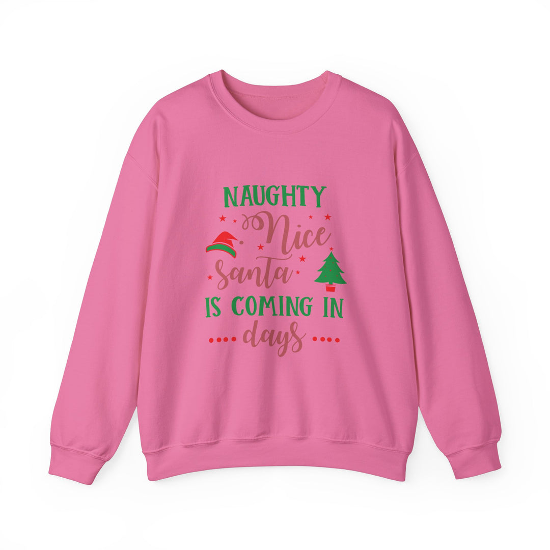 Naughty Nice Santa Is Coming Unisex Heavy Blend™ Crewneck Sweatshirt | Christmas Holiday Apparel