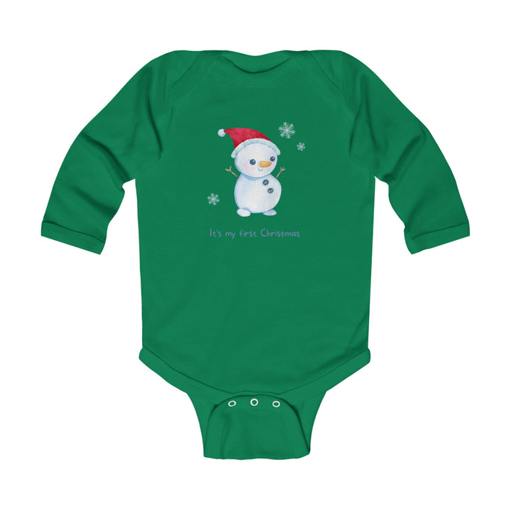 Infant Bodysuit - "It's My First Christmas" Snowman Baby Onesie, Long Sleeve Holiday Outfit