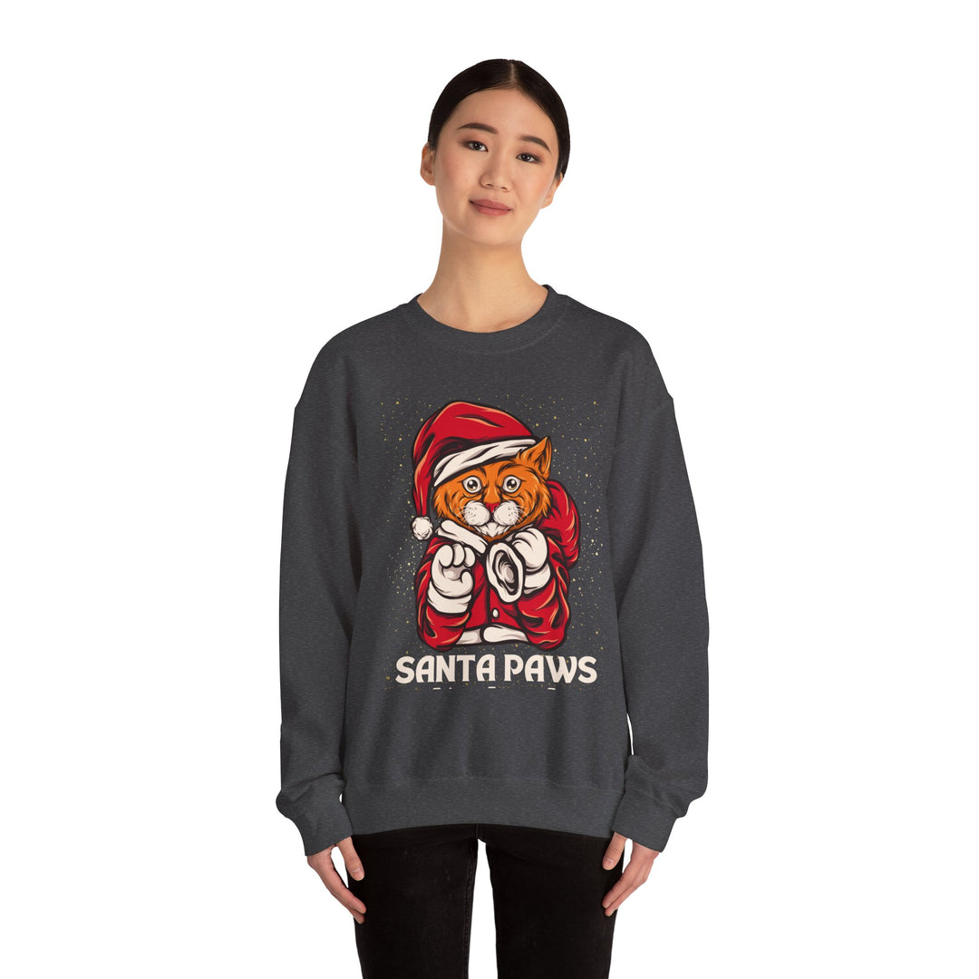 Santa Paws Unisex Heavy Blend Crewneck Sweatshirt - Cozy Festive Cat Design for Holiday Cheer