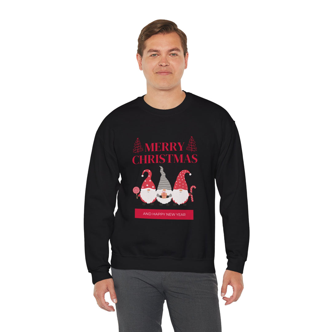 Christmas Gnome Crewneck Sweatshirt - "Merry Christmas and Happy New Year" Holiday Sweatshirt