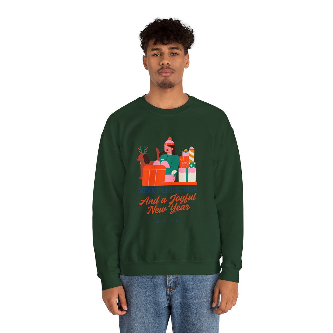 Christmas Crewneck Sweatshirt - "Merry Christmas and a Joyful New Year 2025" Holiday Sweatshirt
