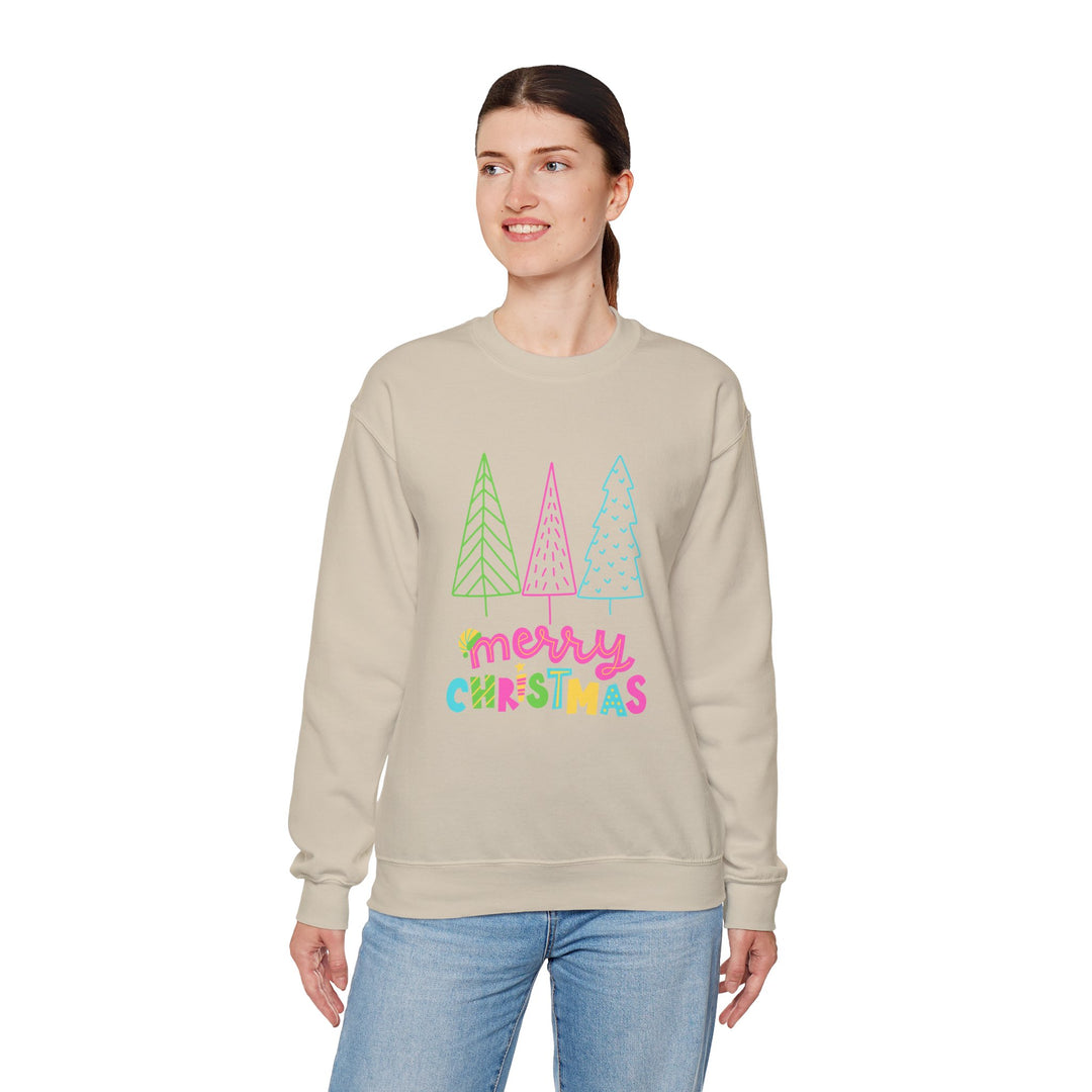 Christmas Crewneck Sweatshirt — Pastel 'Merry Christmas' Trees