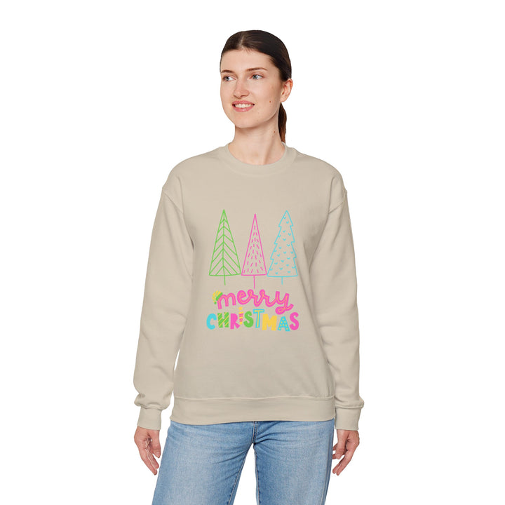 Christmas Crewneck Sweatshirt — Pastel 'Merry Christmas' Trees