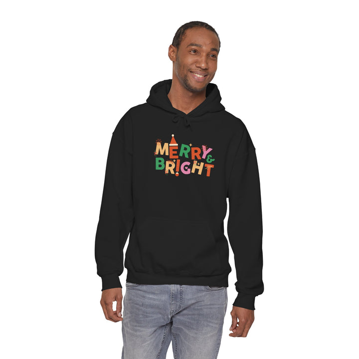 Merry & Bright Holiday Hoodie — Colorful Christmas Graphic Sweatshirt