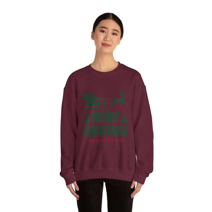 Christmas Sweatshirt - 'Merry Christmas and Happy New Year' Santa Sleigh Crewneck