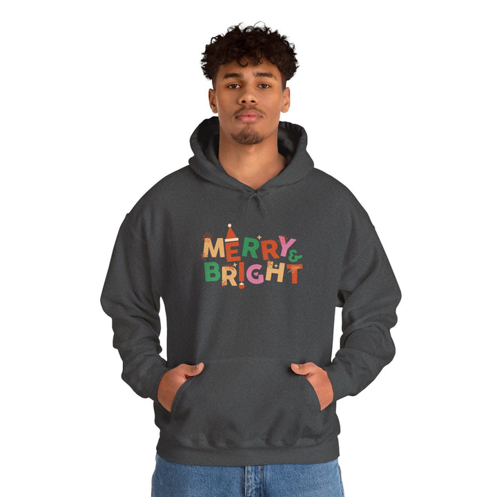 Merry & Bright Holiday Hoodie — Colorful Christmas Graphic Sweatshirt