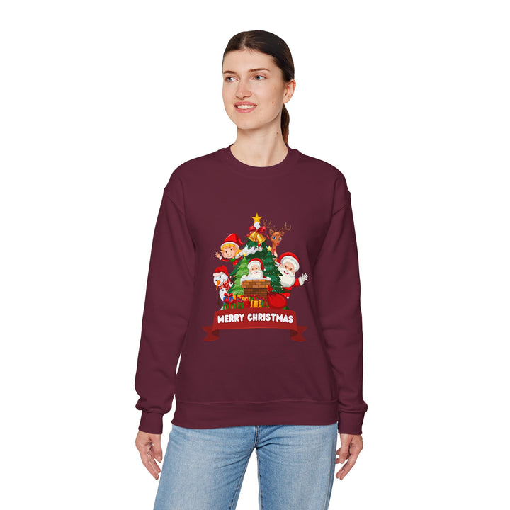 Christmas Crewneck Sweatshirt – Cute Santa & Elves "Merry Christmas" Holiday Pullover