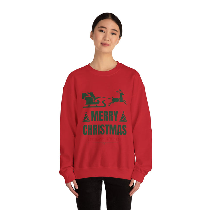 Christmas Sweatshirt - 'Merry Christmas and Happy New Year' Santa Sleigh Crewneck