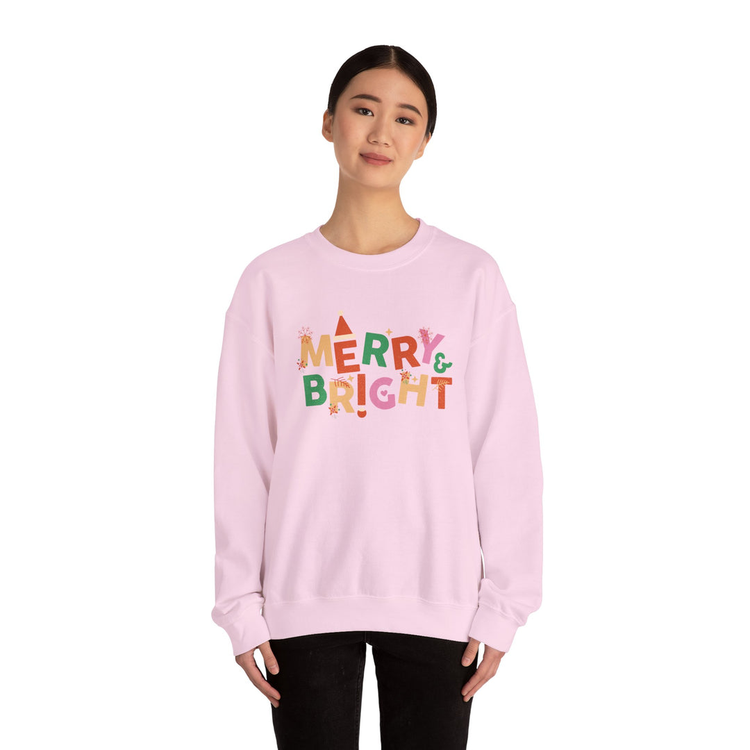 Merry & Bright Crewneck Sweatshirt — Colorful Holiday Christmas Sweater