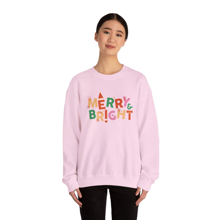 Merry & Bright Crewneck Sweatshirt — Colorful Holiday Christmas Sweater
