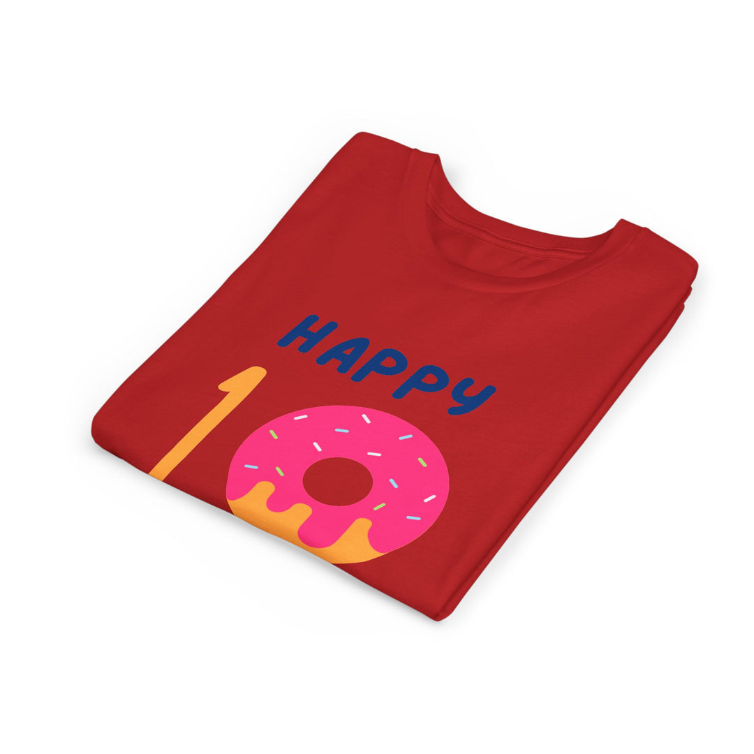 10th Birthday Youth Tee – Pink Donut "Happy 10 Birthday" Kids Shirt