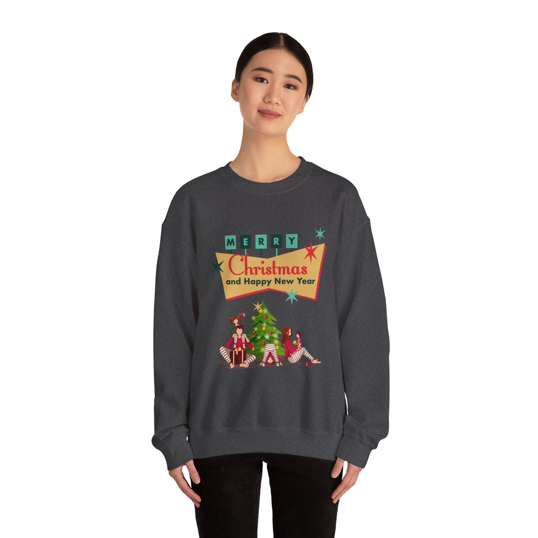 Christmas Crewneck Sweatshirt - "Merry Christmas and Happy New Year" Retro Holiday Design
