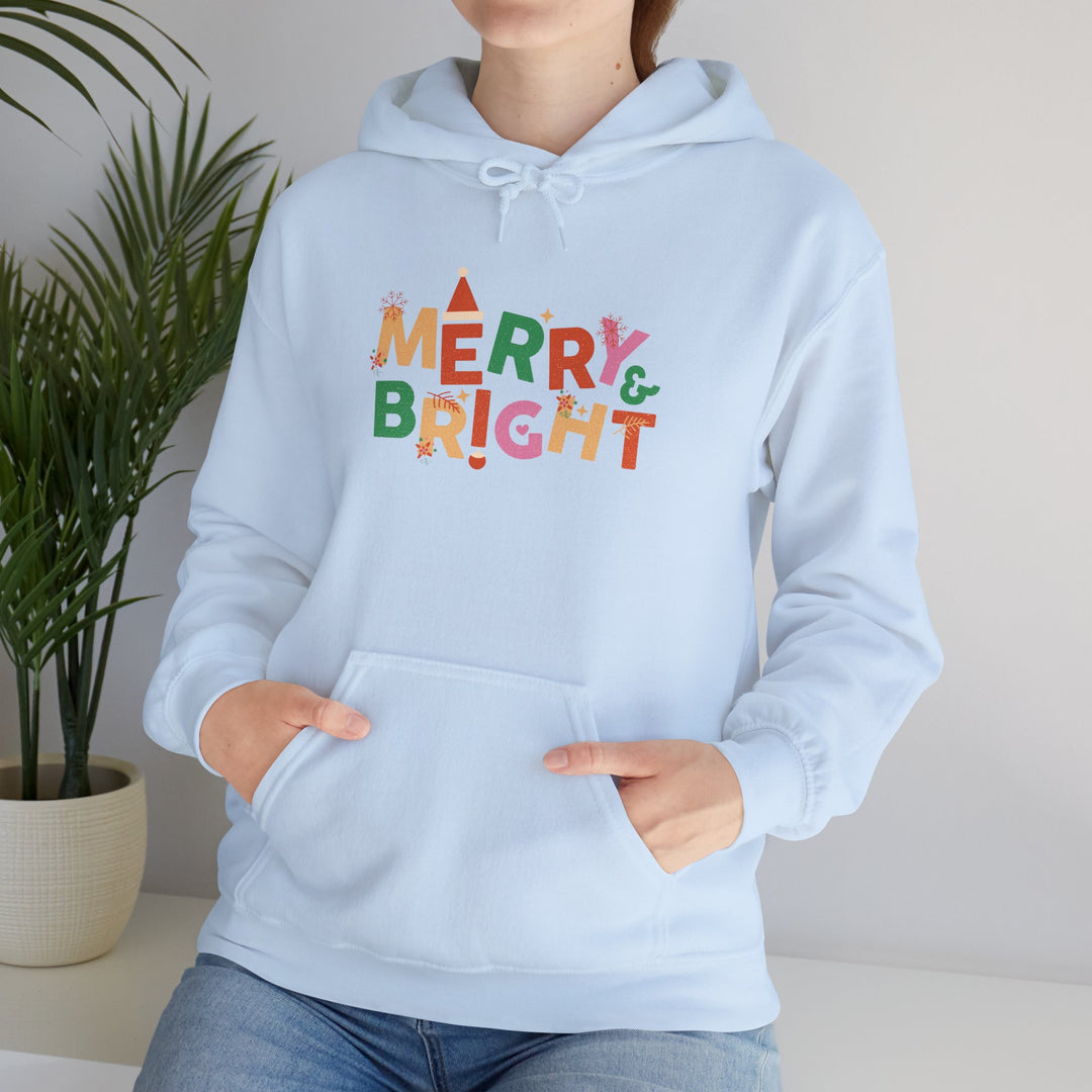 Merry & Bright Holiday Hoodie — Colorful Christmas Graphic Sweatshirt