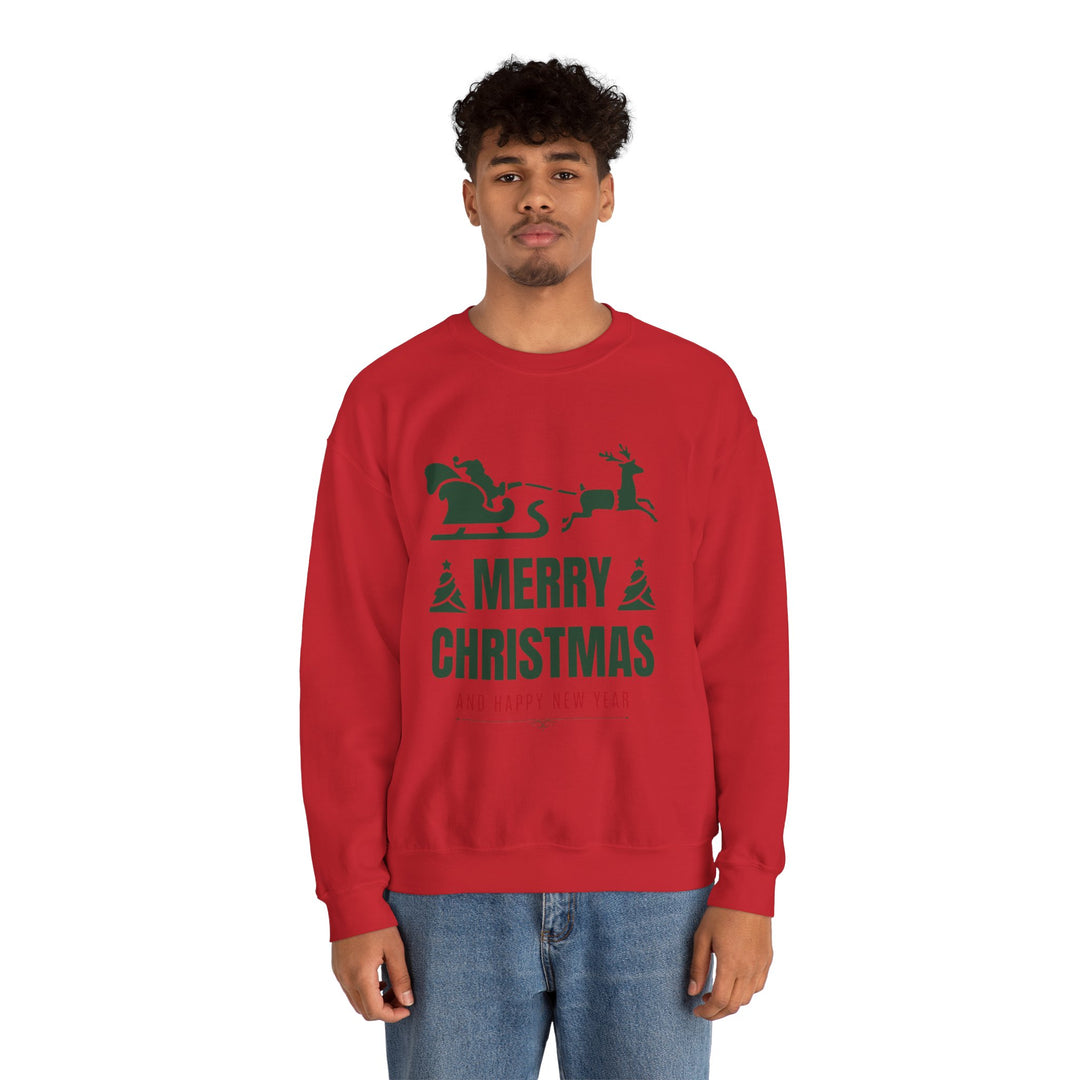 Christmas Sweatshirt - 'Merry Christmas and Happy New Year' Santa Sleigh Crewneck