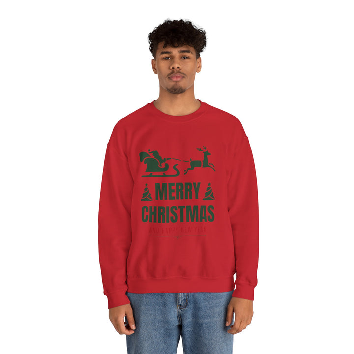 Christmas Sweatshirt - 'Merry Christmas and Happy New Year' Santa Sleigh Crewneck