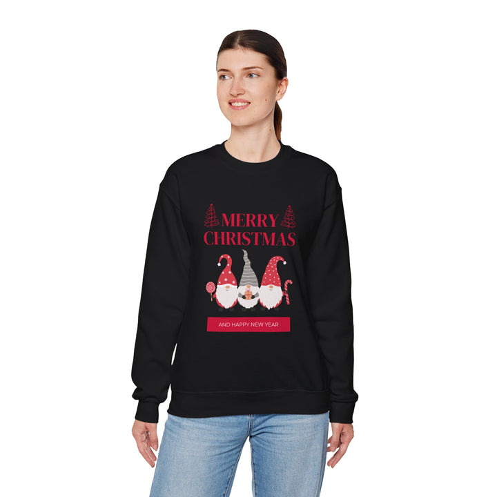 Christmas Gnome Crewneck Sweatshirt - "Merry Christmas and Happy New Year" Holiday Sweatshirt