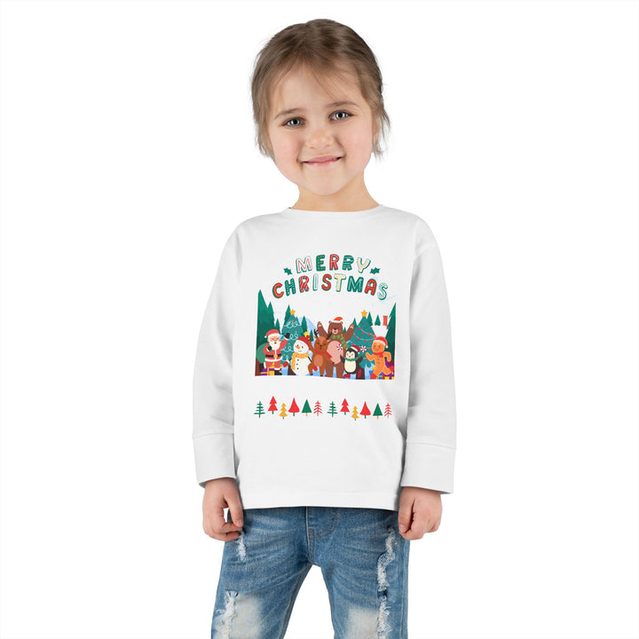 Merry Christmas Toddler Long Sleeve Tee — Cute Holiday Animal Friends