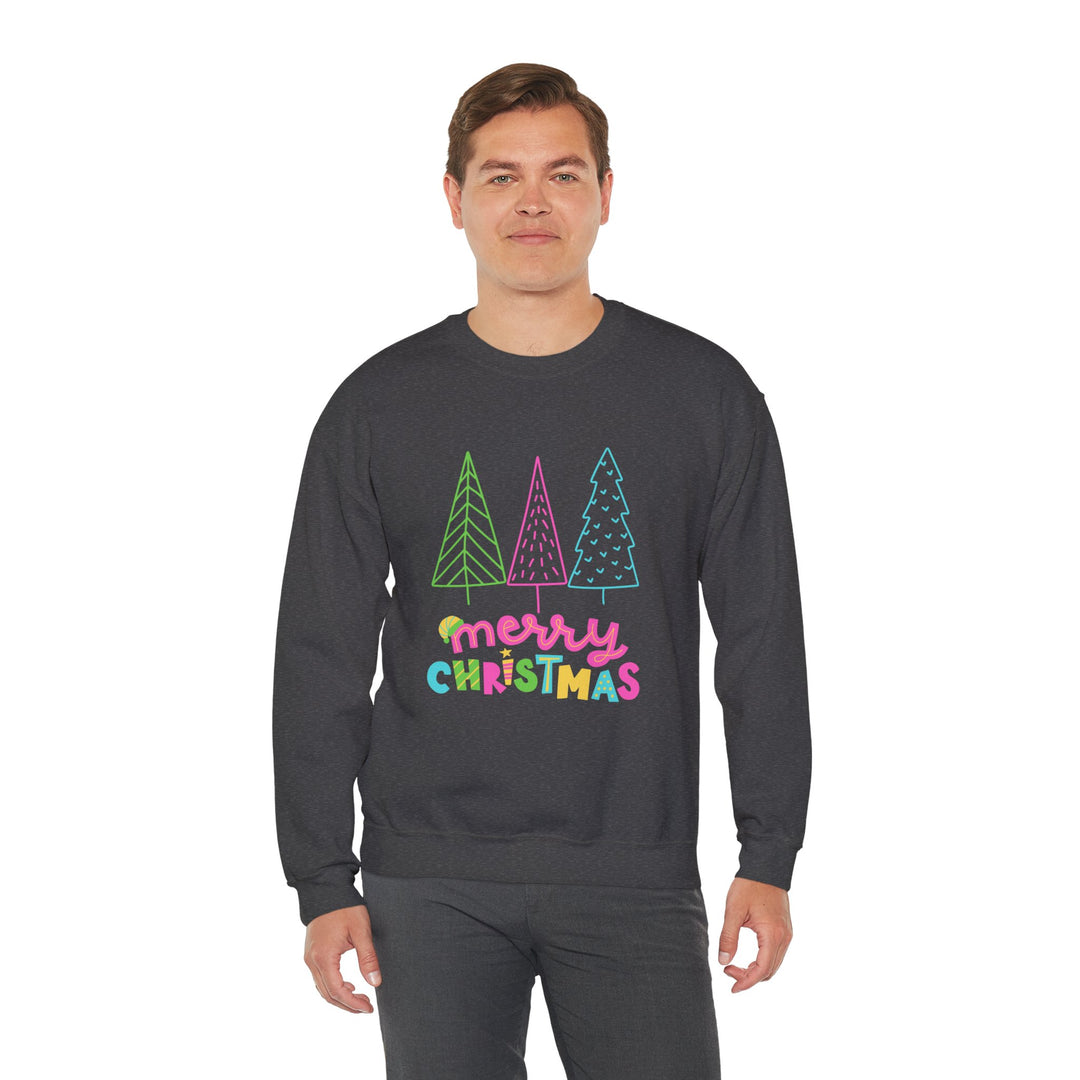Christmas Crewneck Sweatshirt — Pastel 'Merry Christmas' Trees
