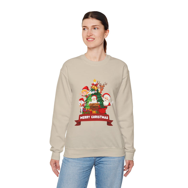 Christmas Crewneck Sweatshirt – Cute Santa & Elves "Merry Christmas" Holiday Pullover