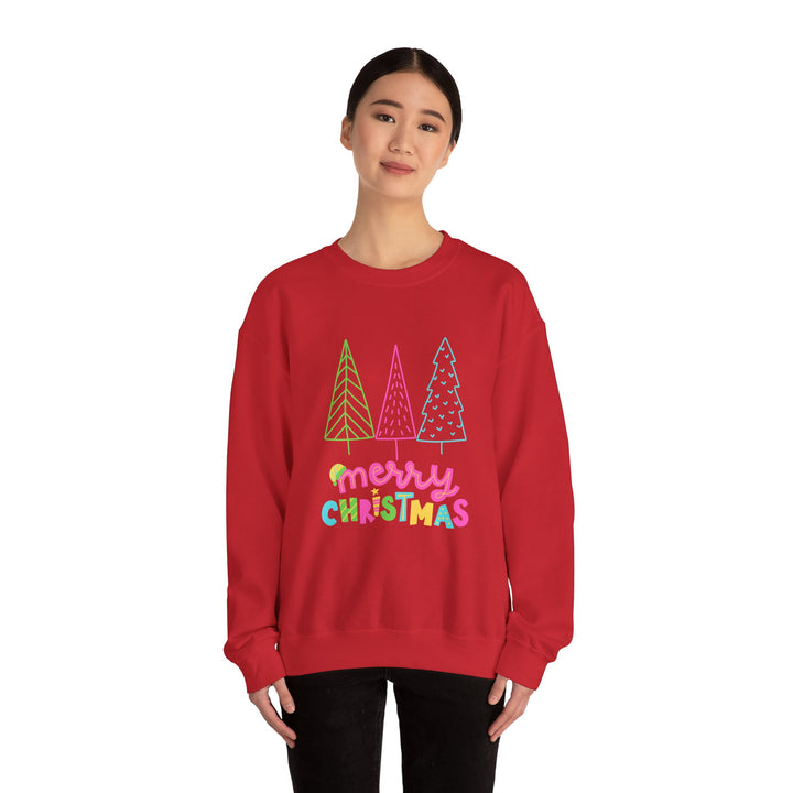 Christmas Crewneck Sweatshirt — Pastel 'Merry Christmas' Trees