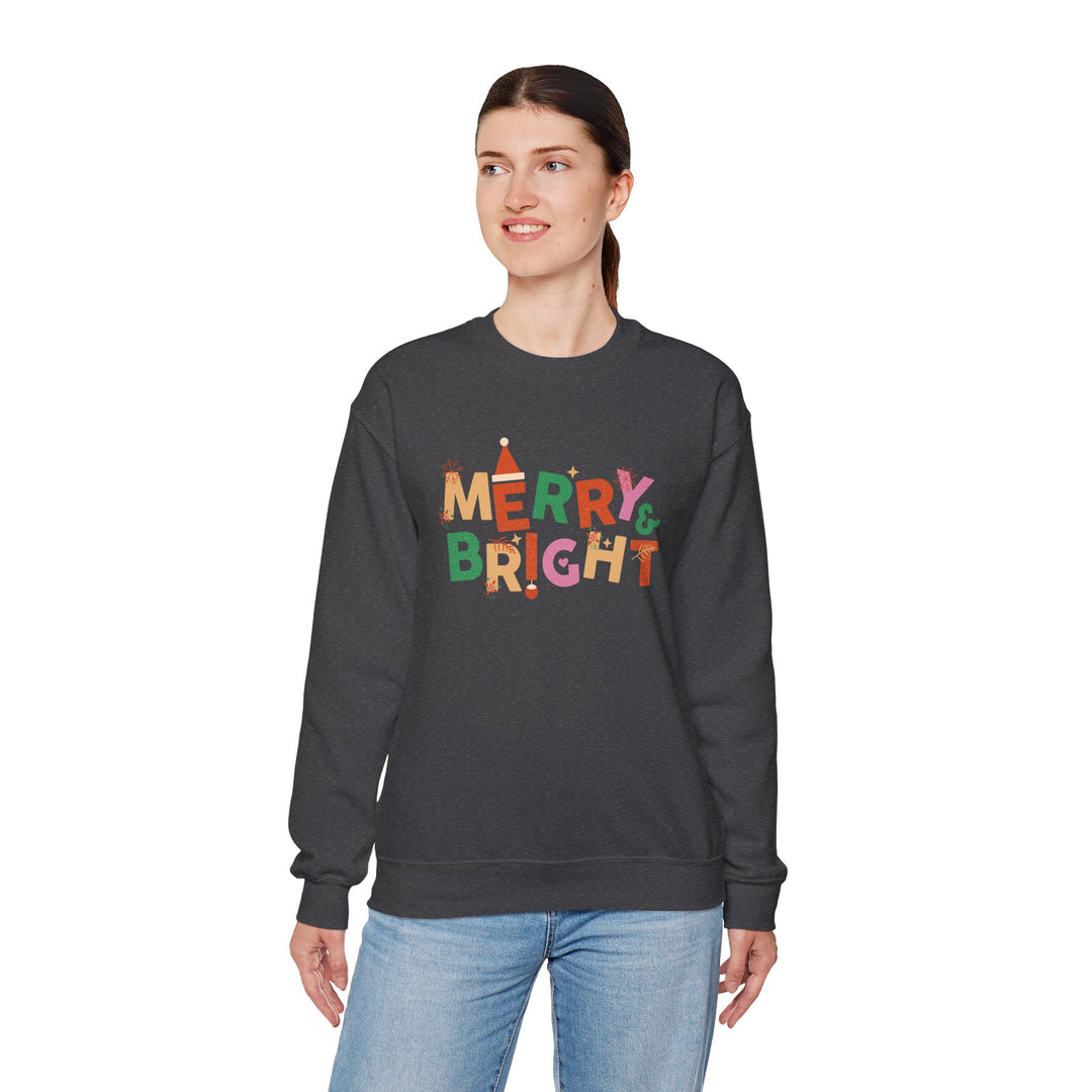 Merry & Bright Crewneck Sweatshirt — Colorful Holiday Christmas Sweater