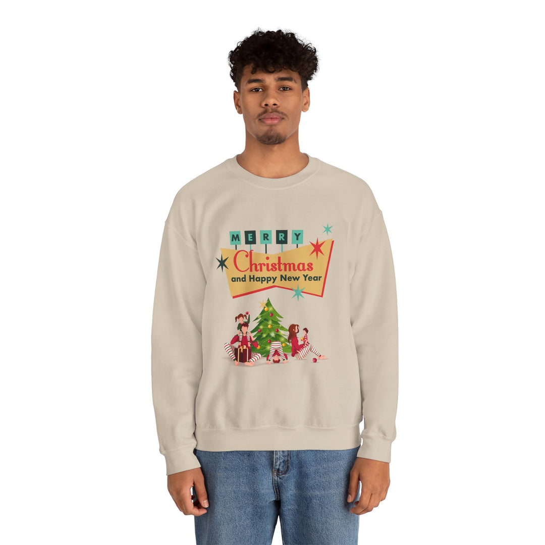 Christmas Crewneck Sweatshirt - "Merry Christmas and Happy New Year" Retro Holiday Design