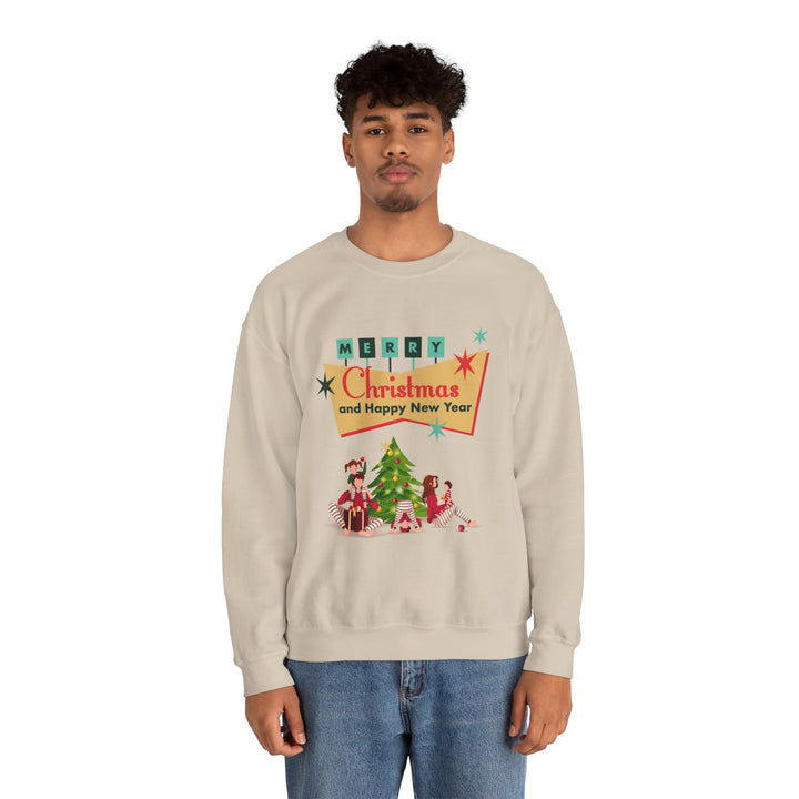 Christmas Crewneck Sweatshirt - "Merry Christmas and Happy New Year" Retro Holiday Design
