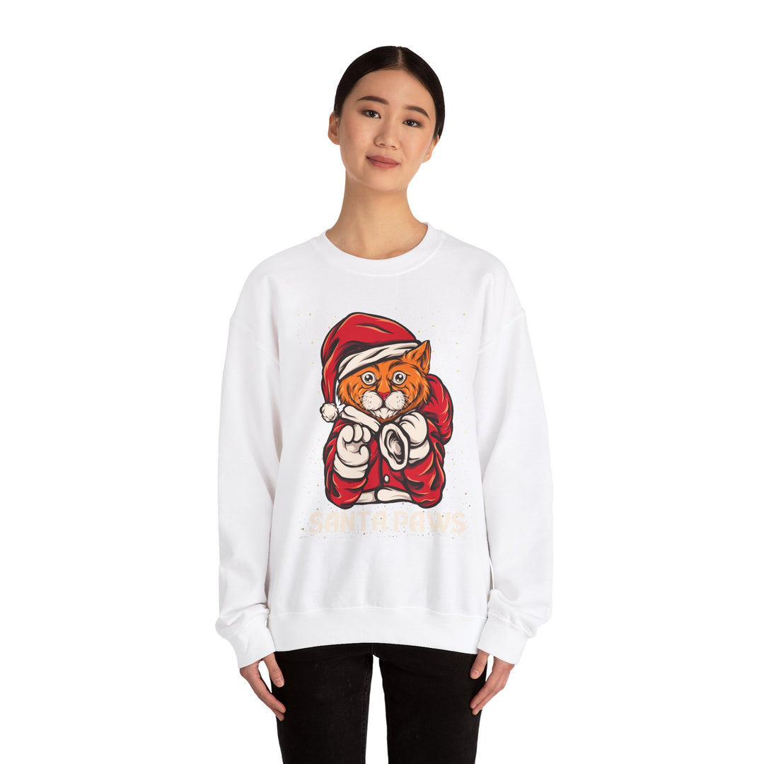 Santa Paws Unisex Heavy Blend Crewneck Sweatshirt - Cozy Festive Cat Design for Holiday Cheer