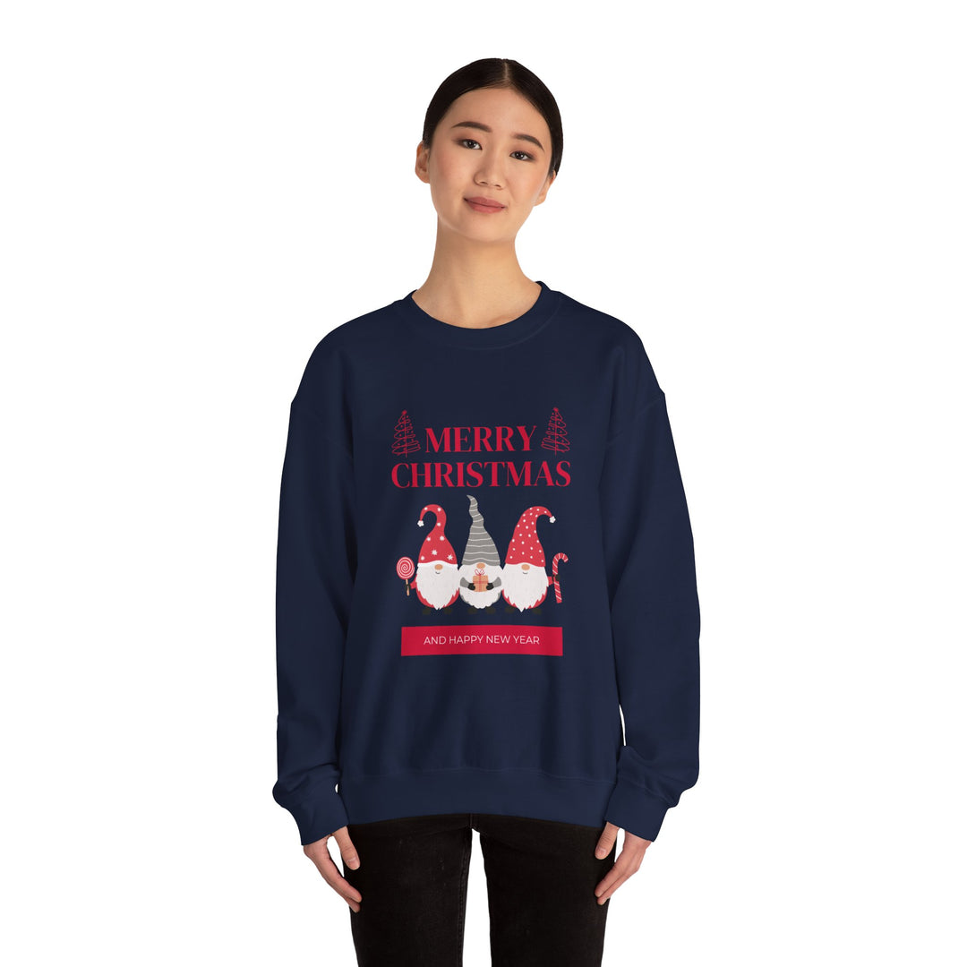 Christmas Gnome Crewneck Sweatshirt - "Merry Christmas and Happy New Year" Holiday Sweatshirt