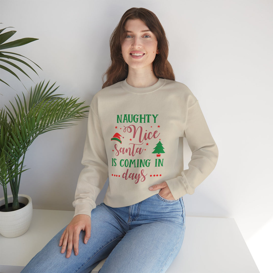 Naughty Nice Santa Is Coming Unisex Heavy Blend™ Crewneck Sweatshirt | Christmas Holiday Apparel