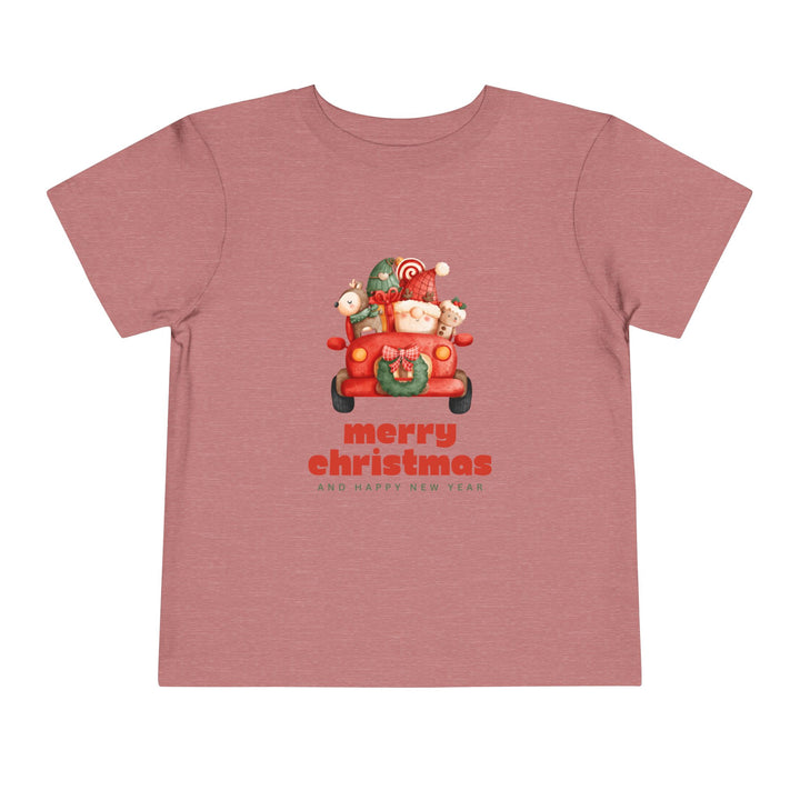 Toddler Tee — Cute Santa in Car “Merry Christmas and Happy New Year” Holiday Tee