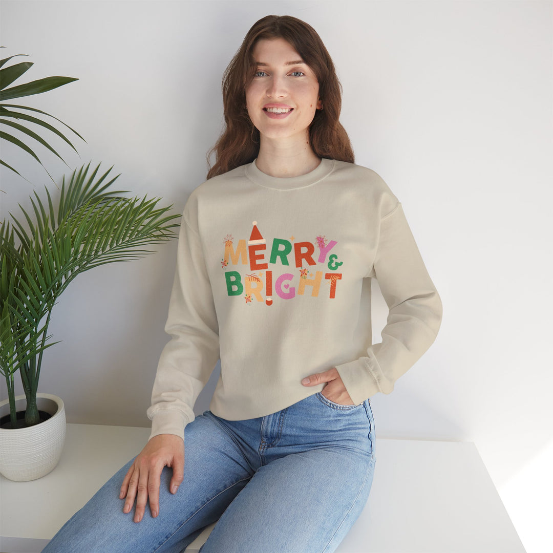 Merry & Bright Crewneck Sweatshirt — Colorful Holiday Christmas Sweater